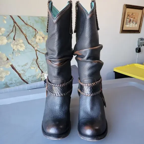 Corral Ladies Brown Fringe Slouch Boots Size 6.5M - Picture 6 of 14